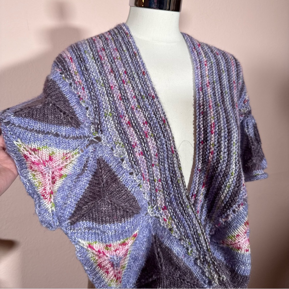 Vintage Hand knit crochet cottagecore Flutter edge feminine oversized scarf wrap